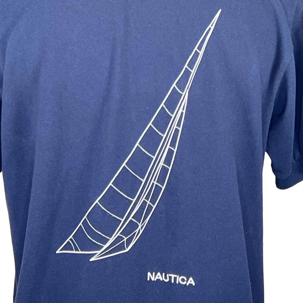 Nautica Men’s Navy & Gold Polo with Sailboat Print on the Back Size Medi… - Picture 5 of 10
